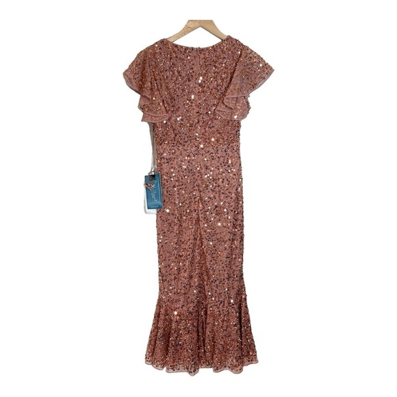Mac Duggal Sequin Ruffle Midi Gown in Rose Gold NWT - Picture 7 of 11